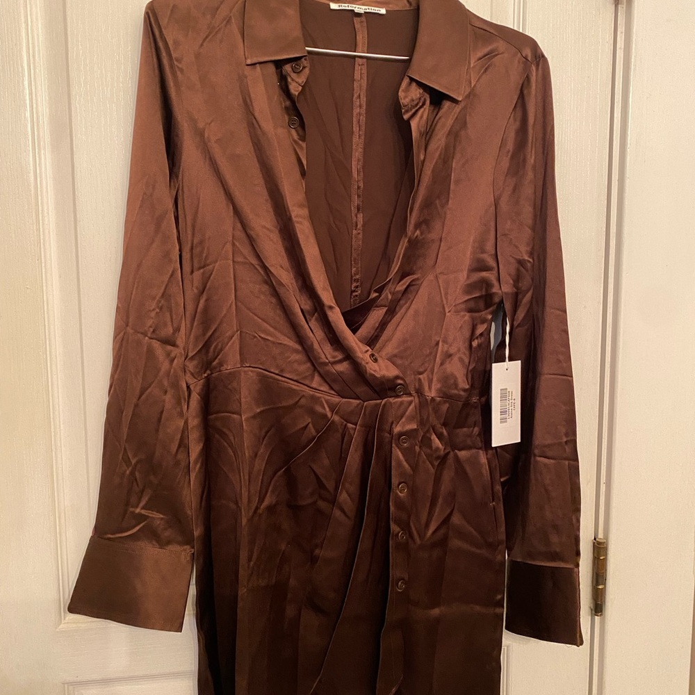 Brown Satin Button-Down Dress